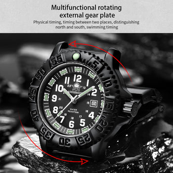 Quartz Sports Watch Men 24 Hours Luminous Black Stainless Steel