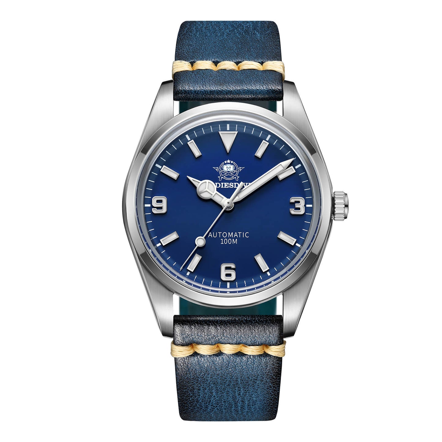 ADDIESDIVE Orologio Pilota Automatico 38mm 100M (AD2112-cinturino in pelle) Blu Dail