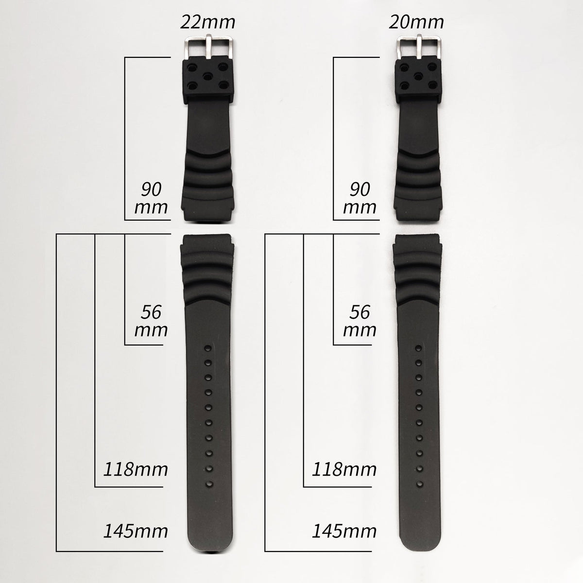 Cinturino in silicone per orologi da uomo Diver Nero 20 mm 22 mm