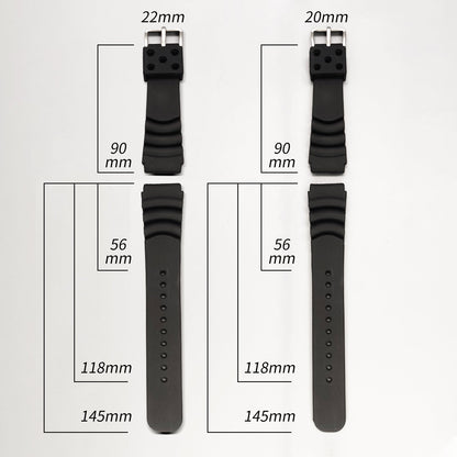 Cinturino in silicone per orologi da uomo Diver Nero 20 mm 22 mm