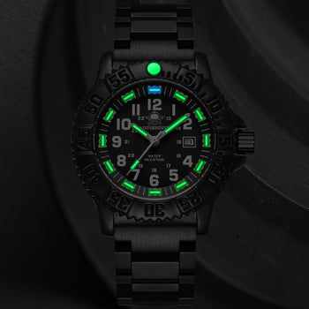 Quartz Sports Watch Men 24 Hours Luminous Black Stainless Steel