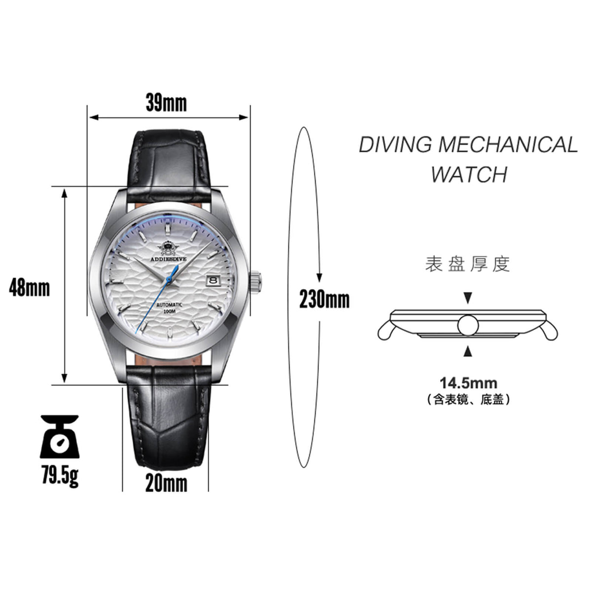 ADDIESDIVE automatico quadrante bianco con cinturino in pelle nera AD2118