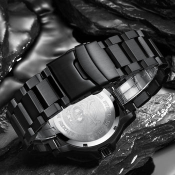 Quartz Sports Watch Men 24 Hours Luminous Black Stainless Steel