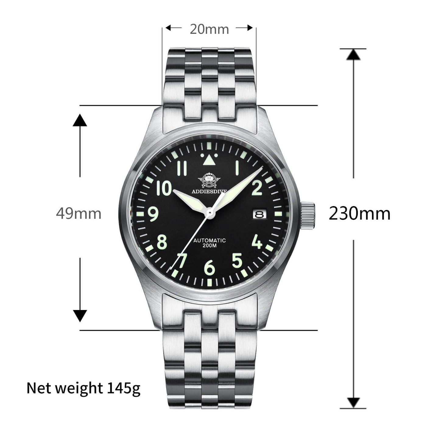 ADDIESDIVE® Pilot watch|movimento automatico NH35A Nastro in acciaio (MY-H2)