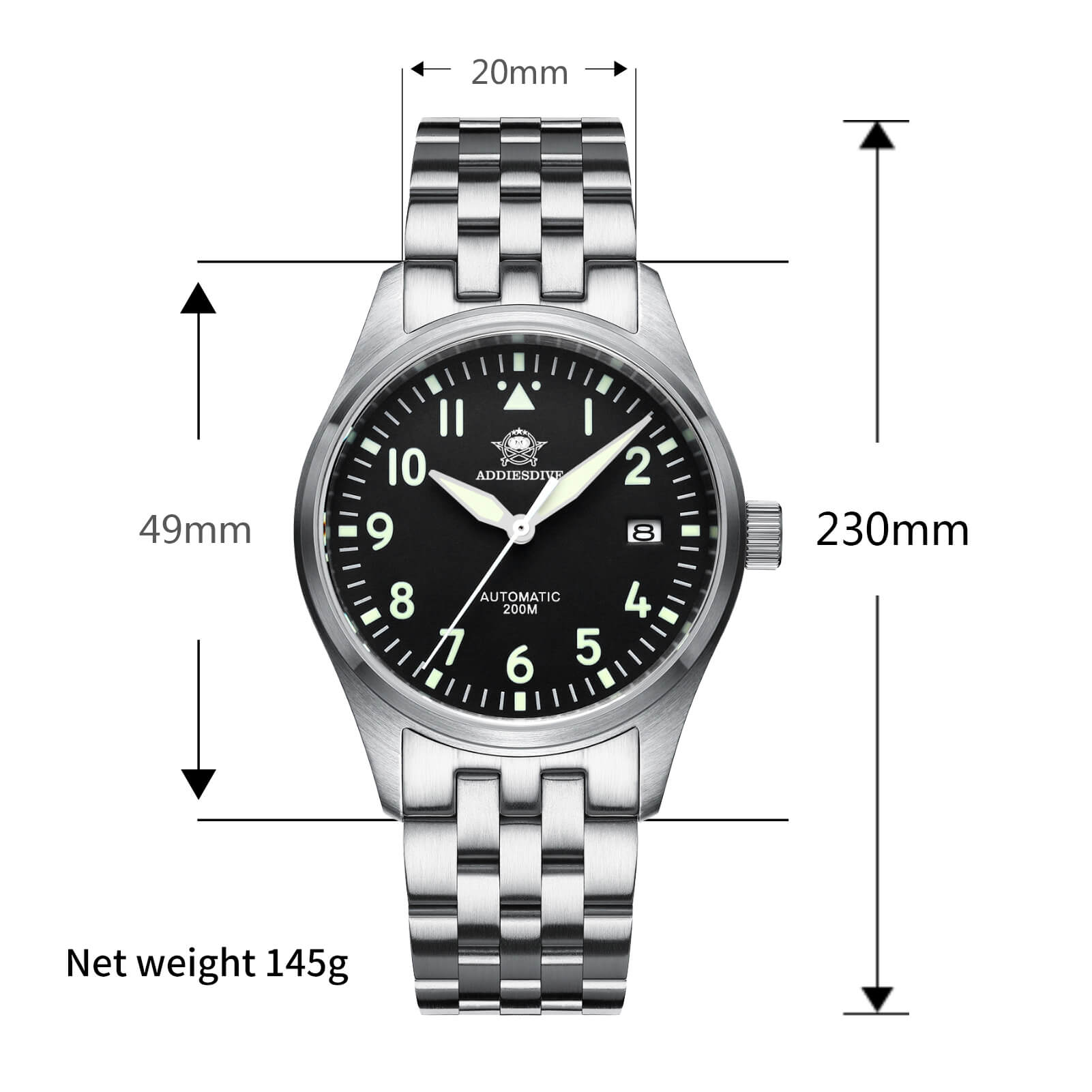 ADDIESDIVE® Pilot watch|movimento automatico NH35A Nastro in acciaio (MY-H2)