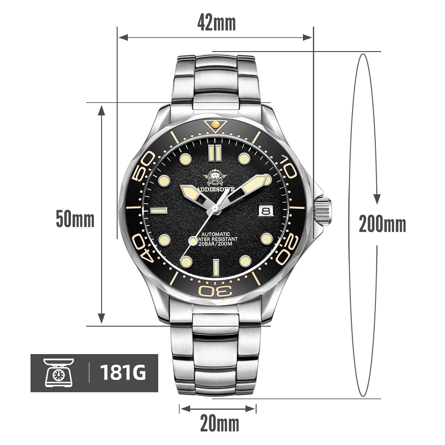 ★Saldi Anniversario★ADDIESDIVE Orologio subacqueo automatico da uomo AD2106