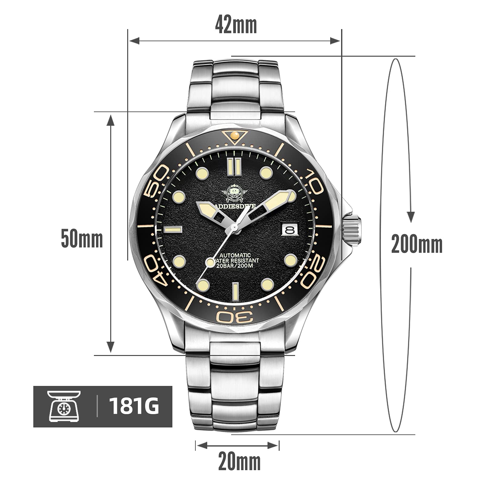 ★Saldi Anniversario★ADDIESDIVE Orologio subacqueo automatico da uomo AD2106