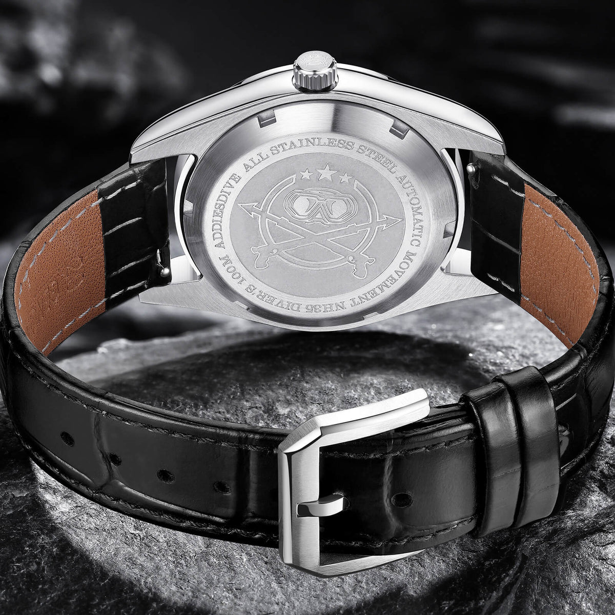 ADDIESDIVE automatico quadrante bianco con cinturino in pelle nera AD2118