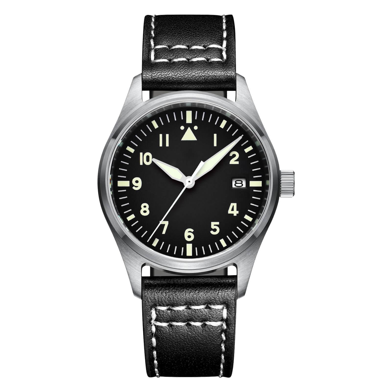 <Versione sterile>ADDIESDIVE®Pilot Black Dail Elegante Orologio Automatico Uomo Diver 200M H2 cinturino in pelle