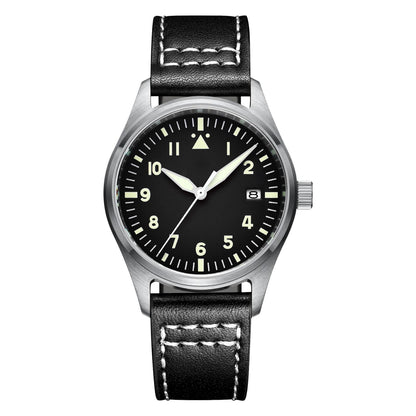 <Versione sterile>ADDIESDIVE®Pilot Black Dail Elegante Orologio Automatico Uomo Diver 200M H2 cinturino in pelle