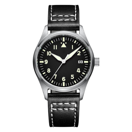<Versione sterile>ADDIESDIVE®Pilot Black Dail Elegante Orologio Automatico Uomo Diver 200M H2 cinturino in pelle