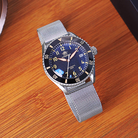 ADDIESDIVE Orologio Automatico da uomo con cinturino in maglia di acciaio inossidabile Diver 200M H9