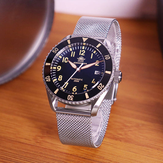 ADDIESDIVE Orologio Automatico da uomo con cinturino in maglia di acciaio inossidabile Diver 200M H9