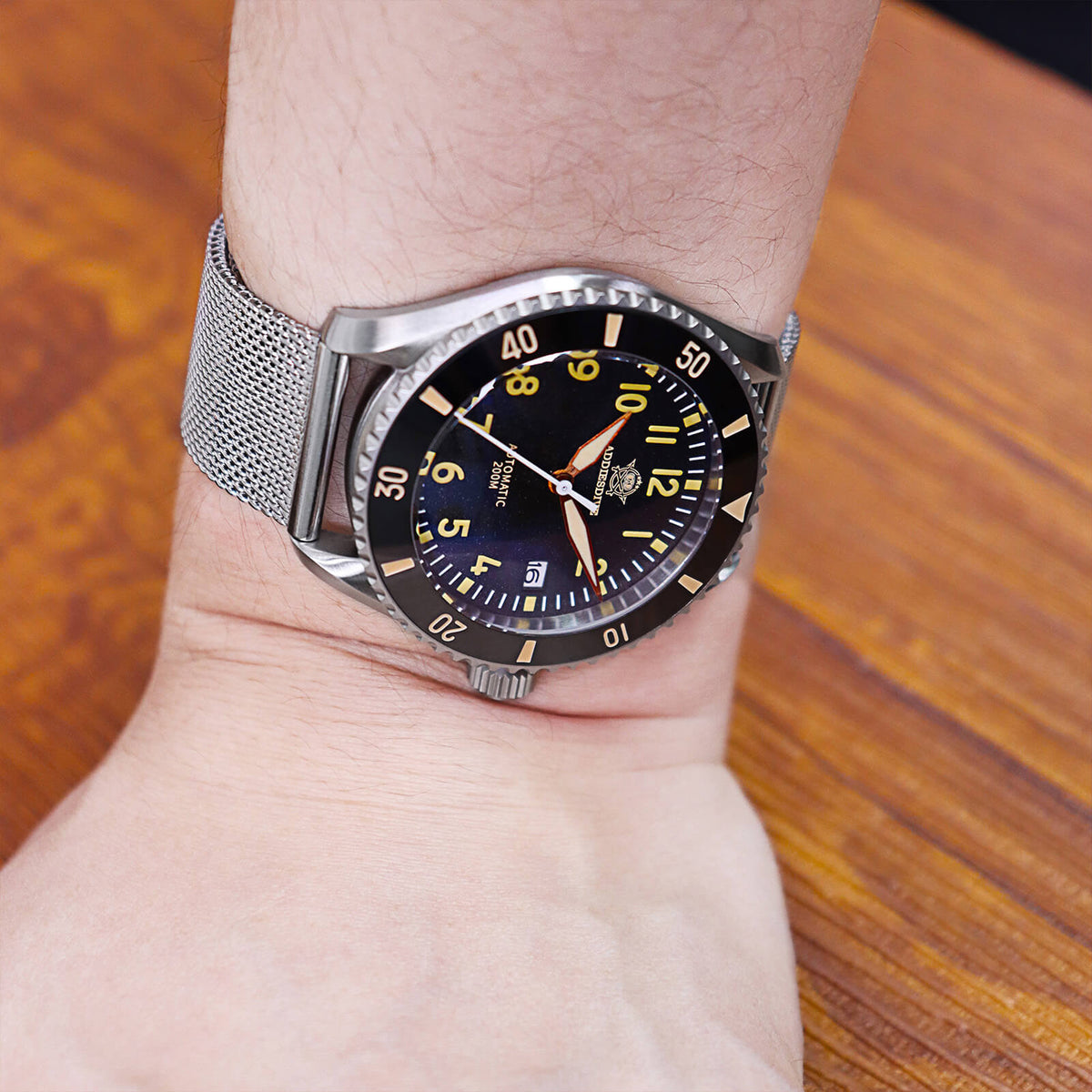 ADDIESDIVE Orologio Automatico da uomo con cinturino in maglia di acciaio inossidabile Diver 200M H9