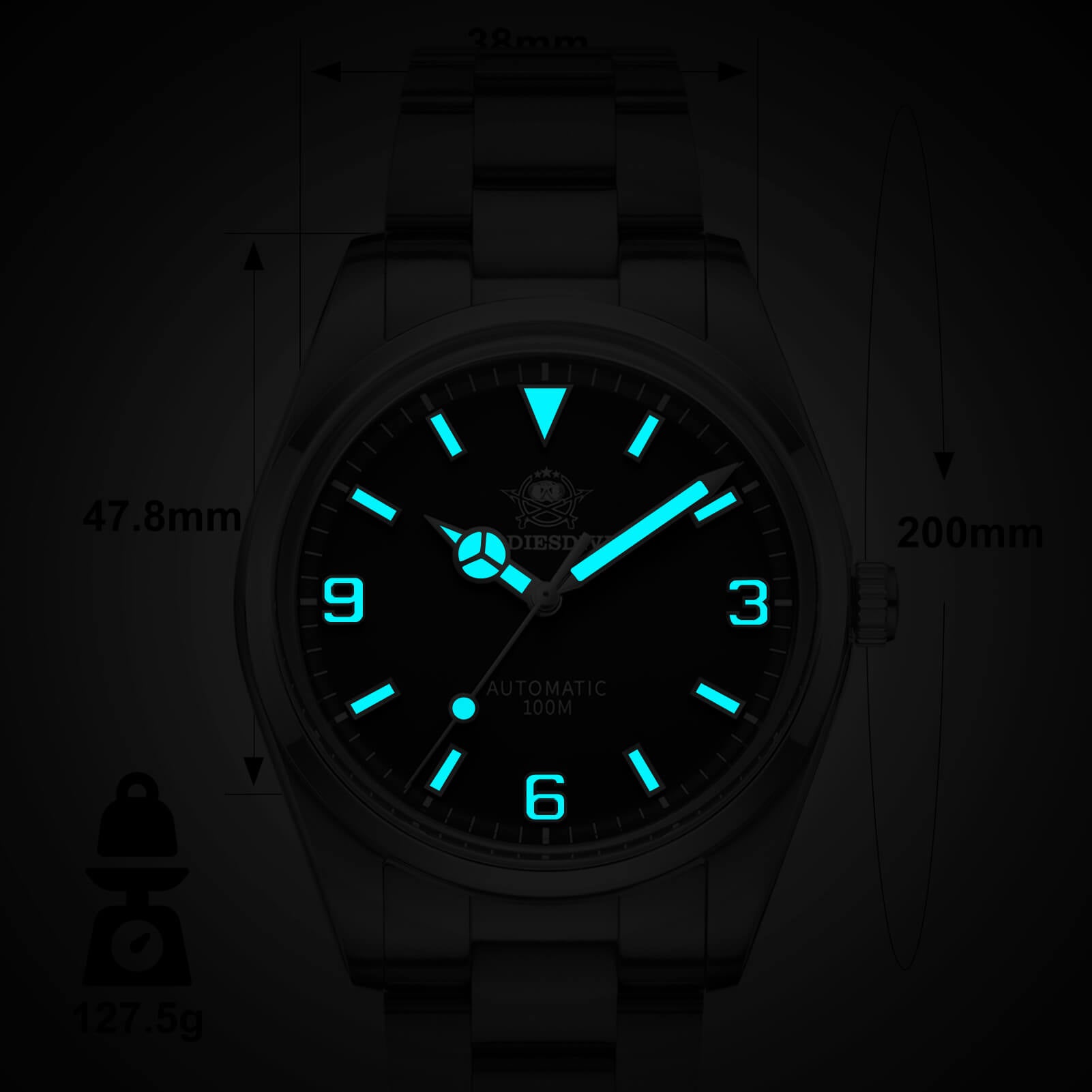 ADDIESDIVE 38mm Domed Crystal Explore Watch 100M (AD2112)
